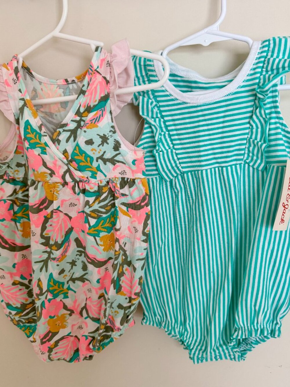 NWT Baby Girls Romper Bundle 12M Floral & Cat & Jack Stripe Summer Set